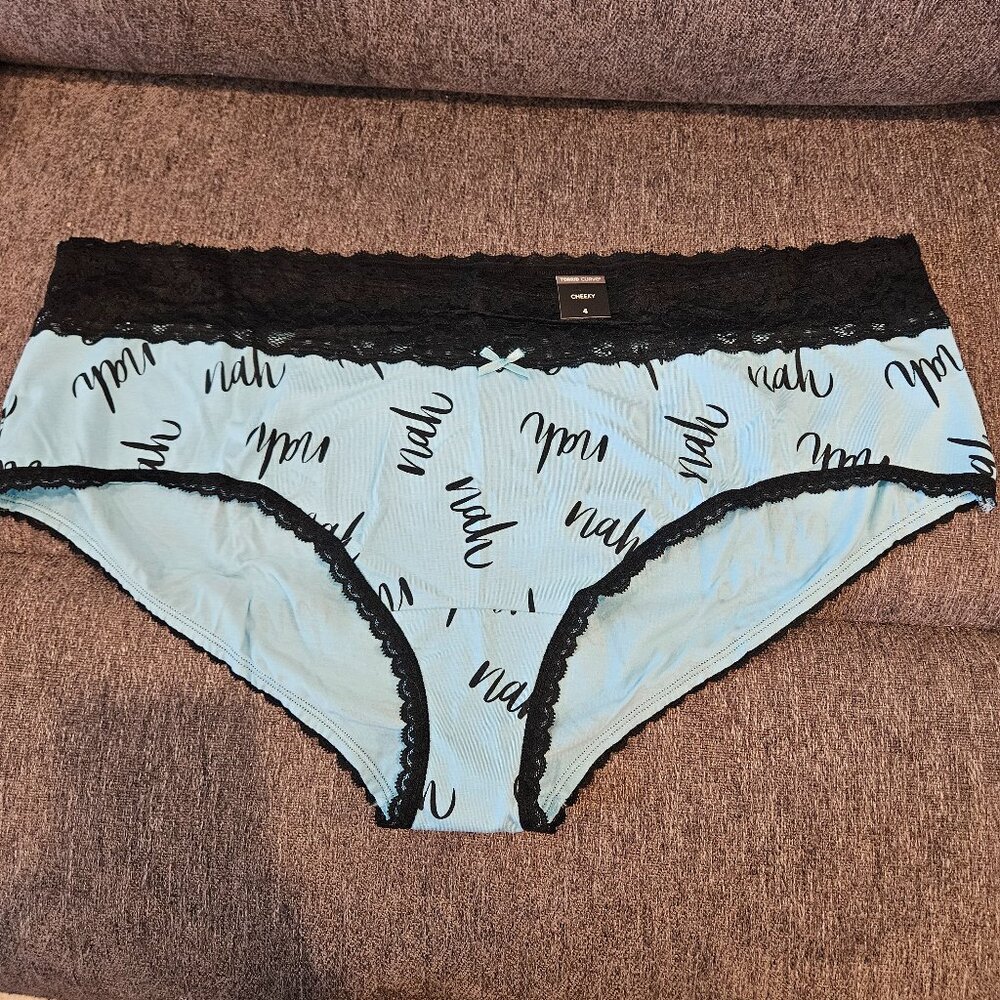 Torrid Cotton Mid Rise Cheeky Lace Trim Panty Blue Nah pattern size 4x